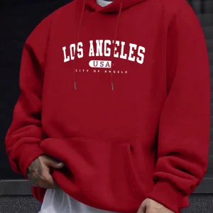 Los Angeles Usa Print Men_s Long Sleeve Drawstring Print Hoodies Tshirt COTTON For Men Casual Autumn Winter