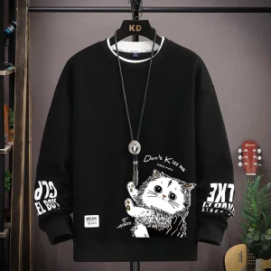 Harajuku Tops Streetwear Don't Kiss Me Cat Graphic Long Sleeve T Shirt for Men Women's Oversized T-shirts S-5XL Mens Clothing